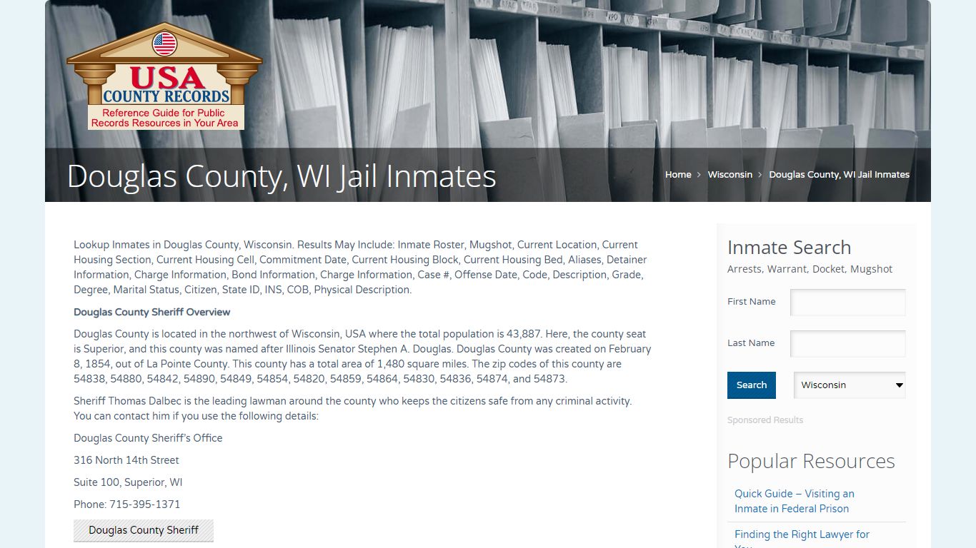 Douglas County, WI Jail Inmates | Name Search